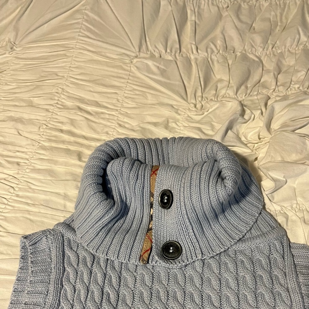 Burberry Light Blue Cable Knit Turtleneck Sweater - Picture 2 of 6